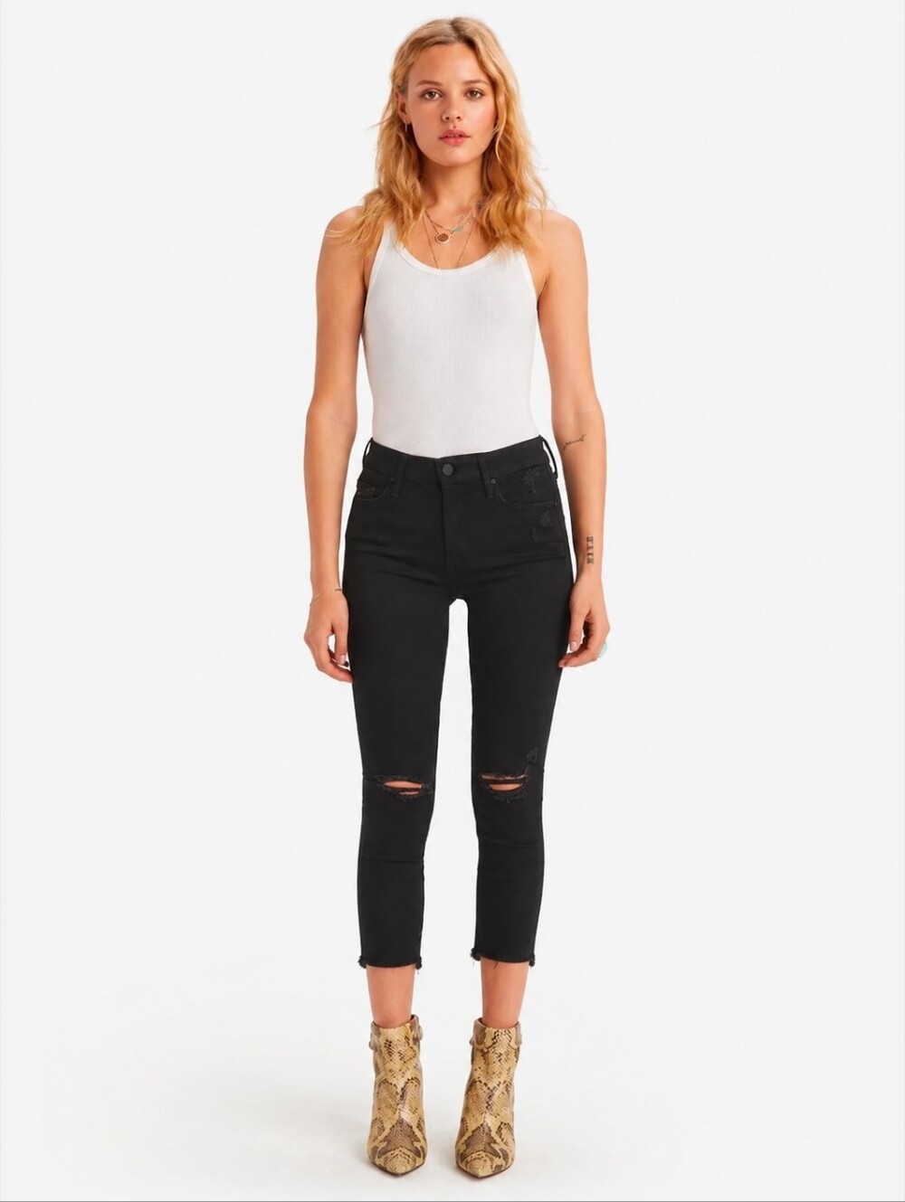 ❤️ MOTHER LOOKER ANKLE FRAY CROPPED SKINNY JEANS, DISTRESSED, GUILTY AS SIN, 00